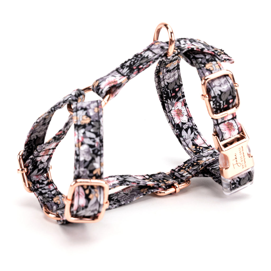 100% Cotton Adjustable No Pull Dog Harness Blossom Grey side