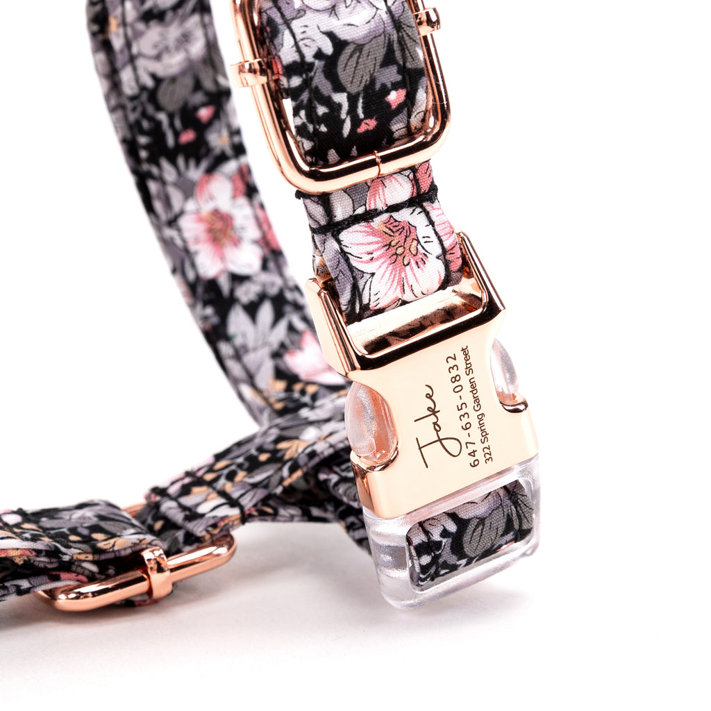 100% Cotton Adjustable No Pull Dog Harness Blossom Grey buckle