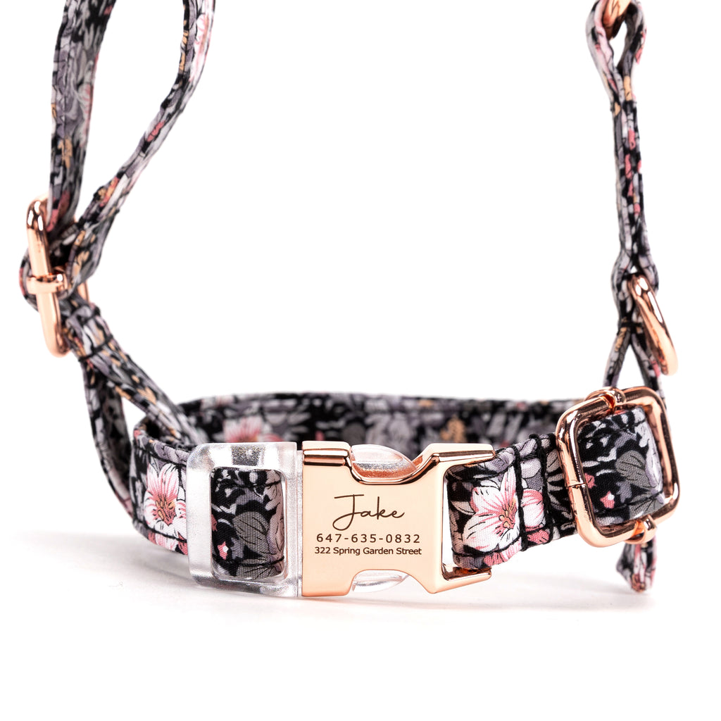 100% Cotton Adjustable No Pull Dog Harness Blossom Grey front