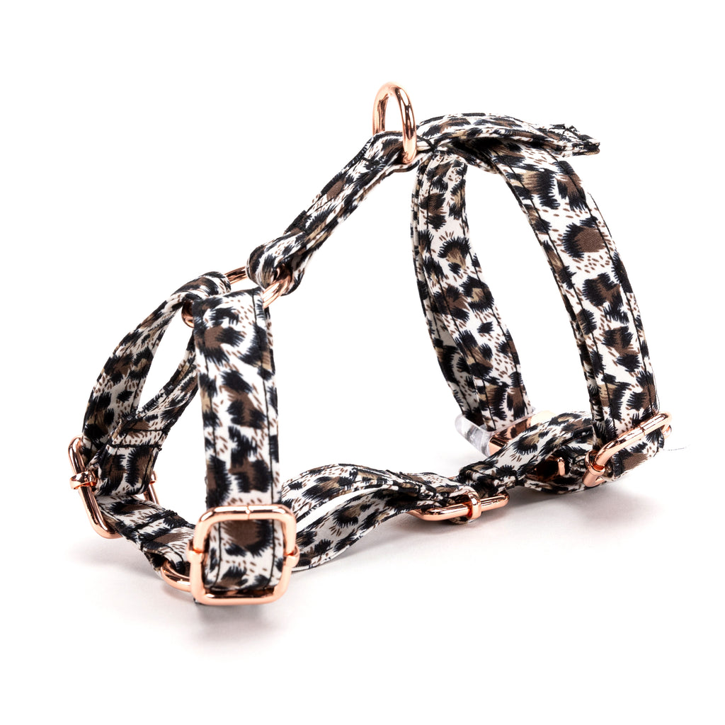 100% Cotton Adjustable No Pull Dog Harness Leopard Brown side