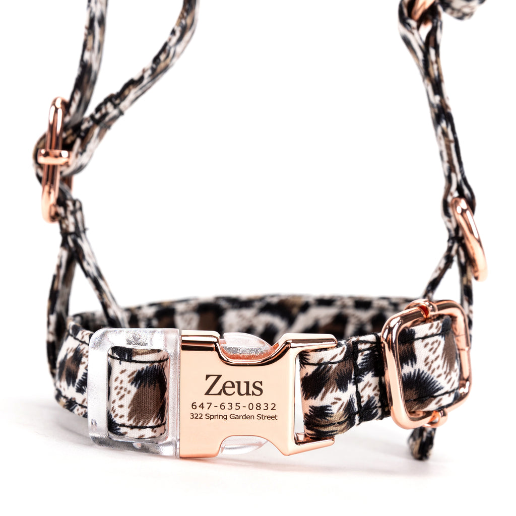 100% Cotton Adjustable No Pull Dog Harness Leopard Brown front