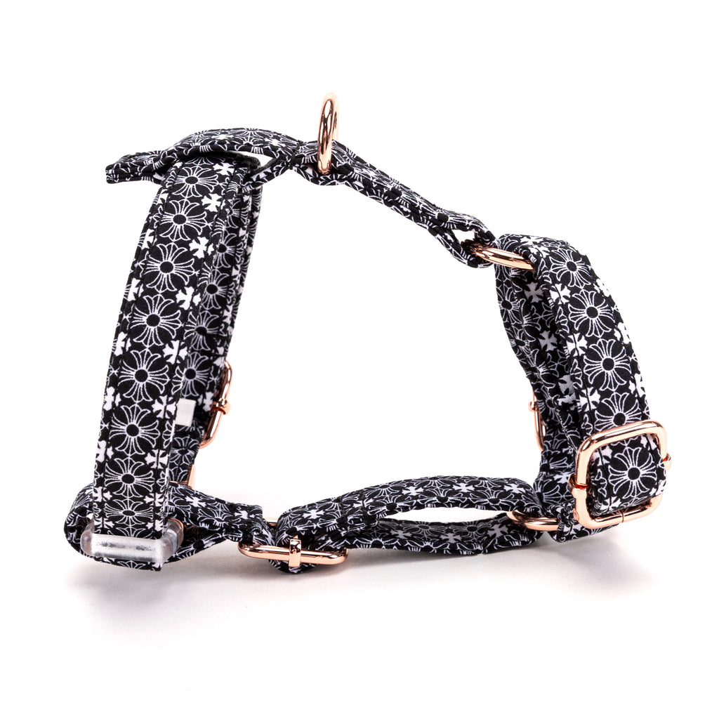 100% Cotton Adjustable No Pull Dog Harness Chrome Hearts Black main
