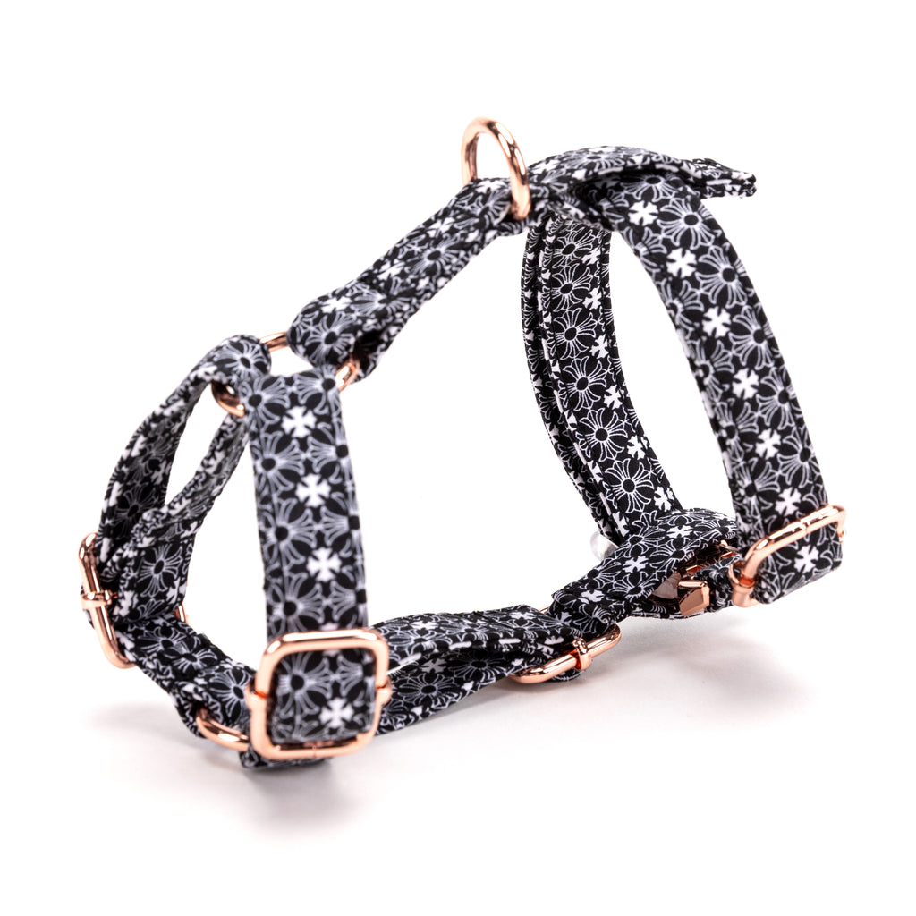 100% Cotton Adjustable No Pull Dog Harness Chrome Hearts Black side