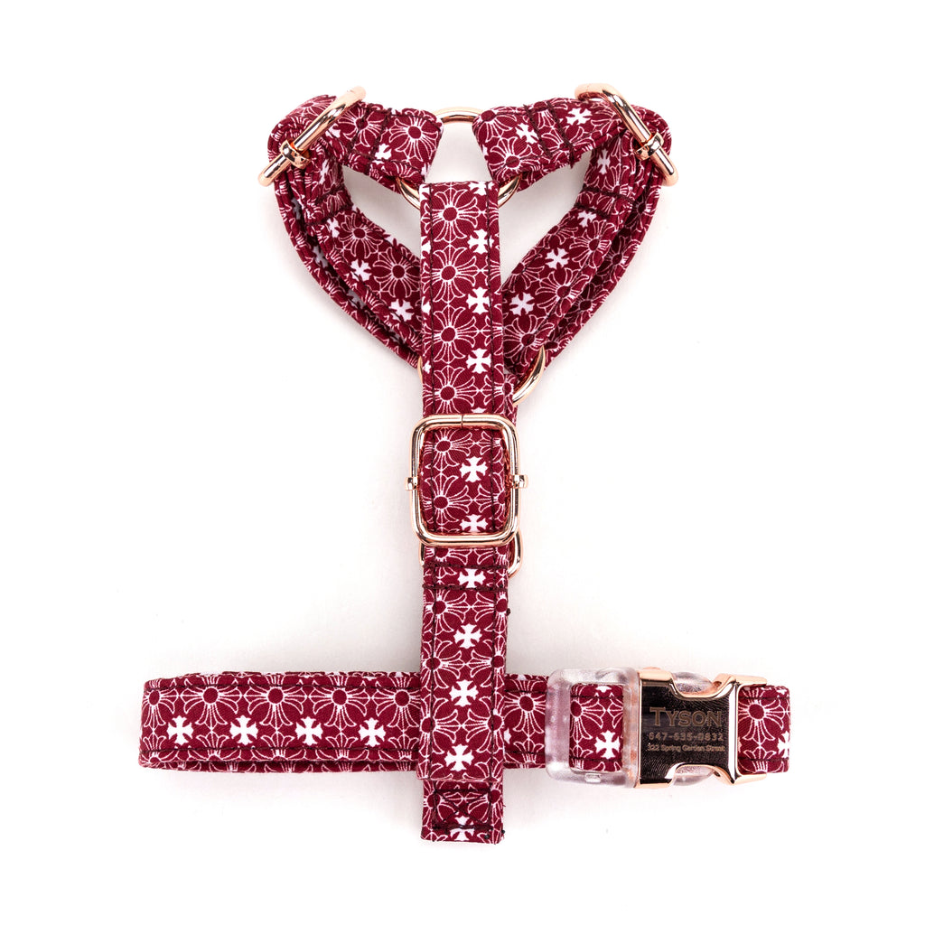 100% Cotton Adjustable No Pull Dog Harness Chrome Hearts Red top
