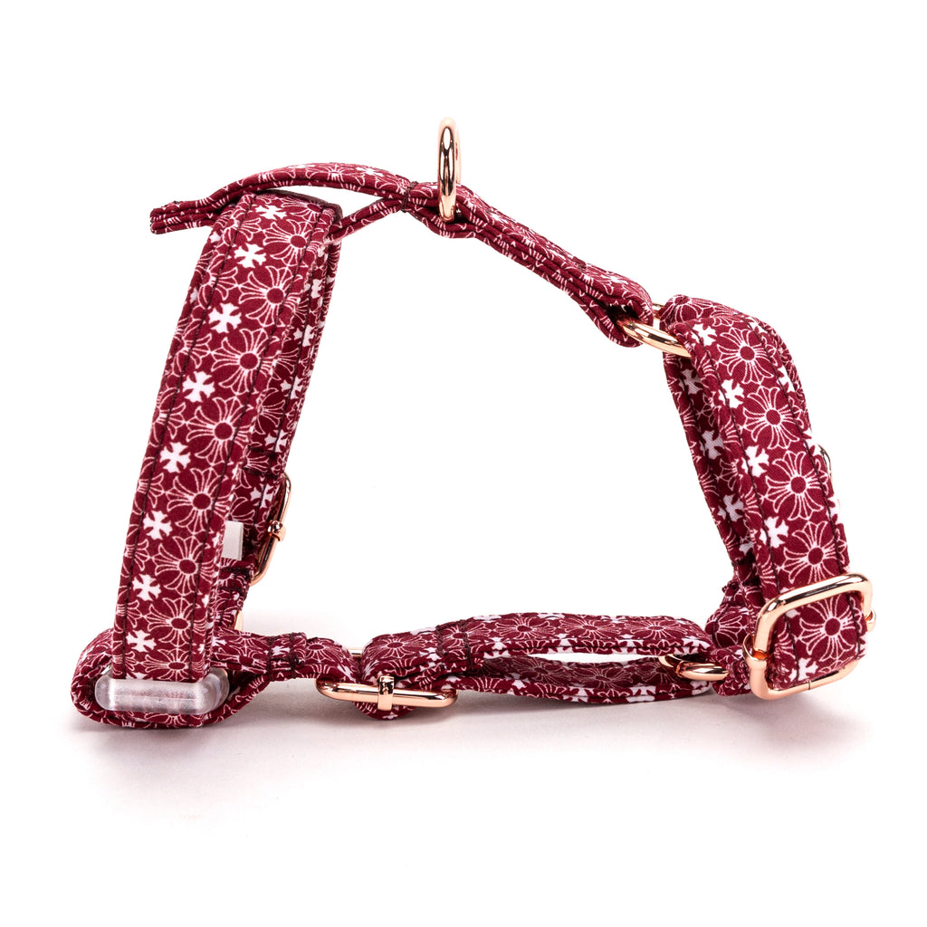 100% Cotton Adjustable No Pull Dog Harness Chrome Hearts Red main