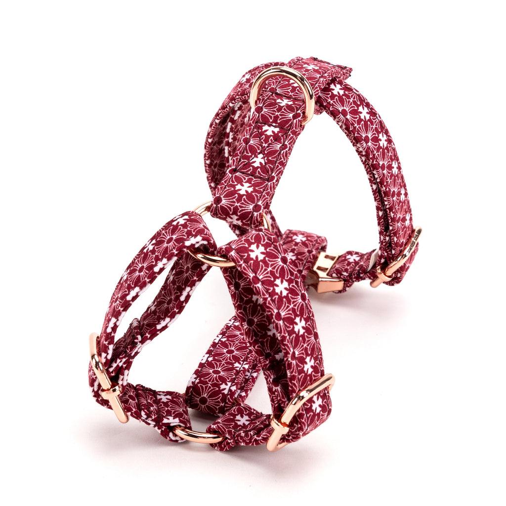 100% Cotton Adjustable No Pull Dog Harness Chrome Hearts Red back