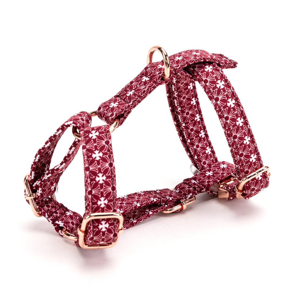 100% Cotton Adjustable No Pull Dog Harness Chrome Hearts Red side