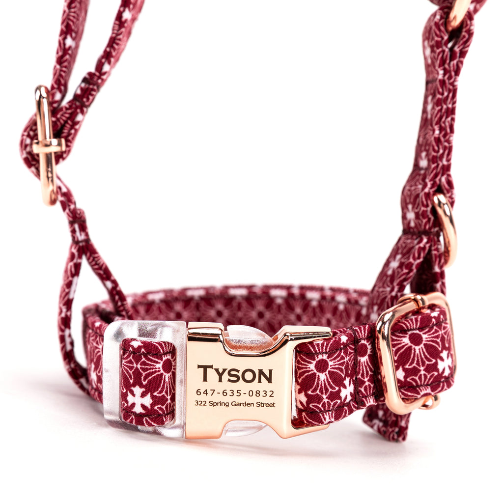 100% Cotton Adjustable No Pull Dog Harness Chrome Hearts Red front