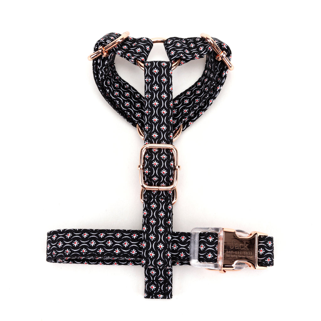 100% Cotton Adjustable No Pull Dog Harness Heritage Black top