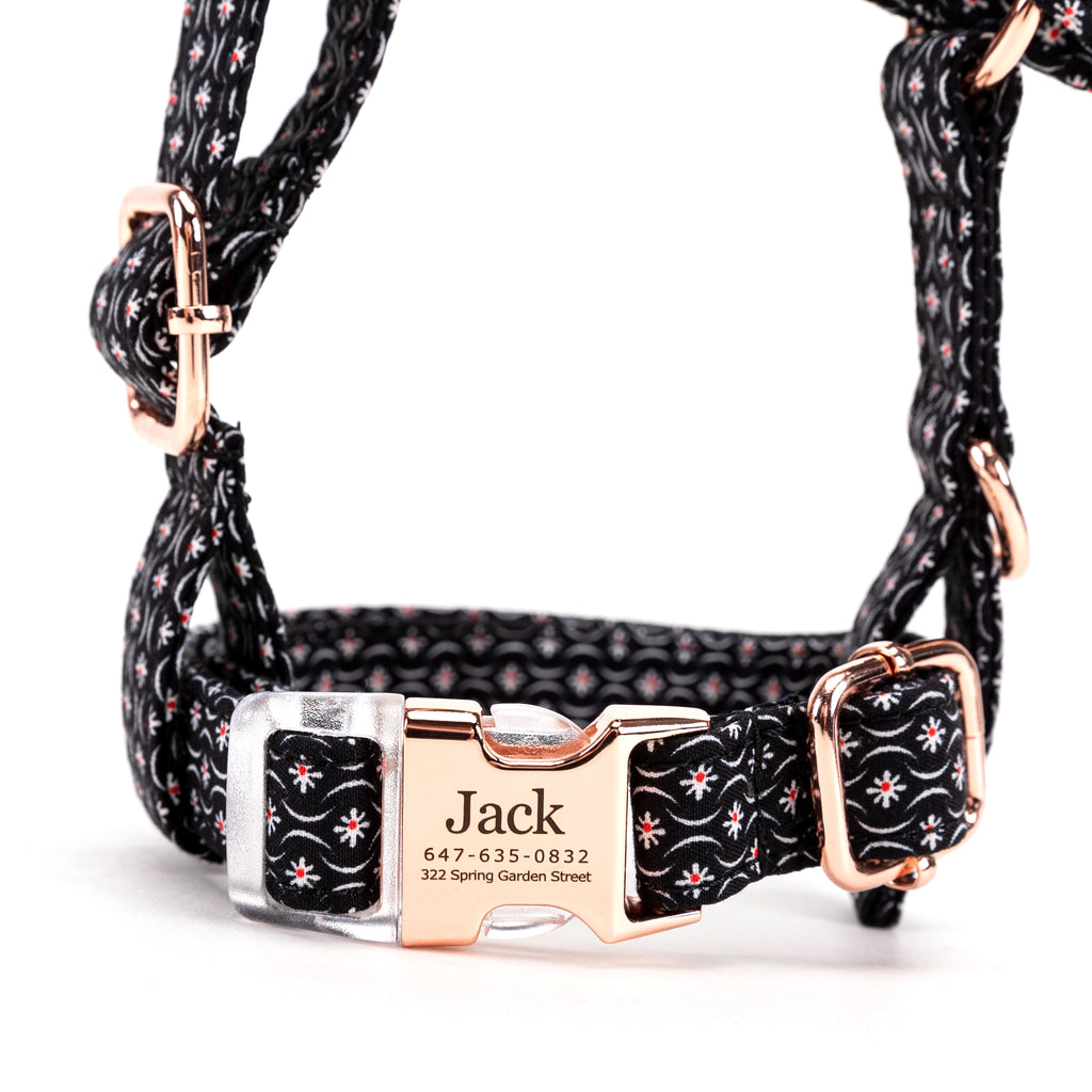 100% Cotton Adjustable No Pull Dog Harness Heritage Black front