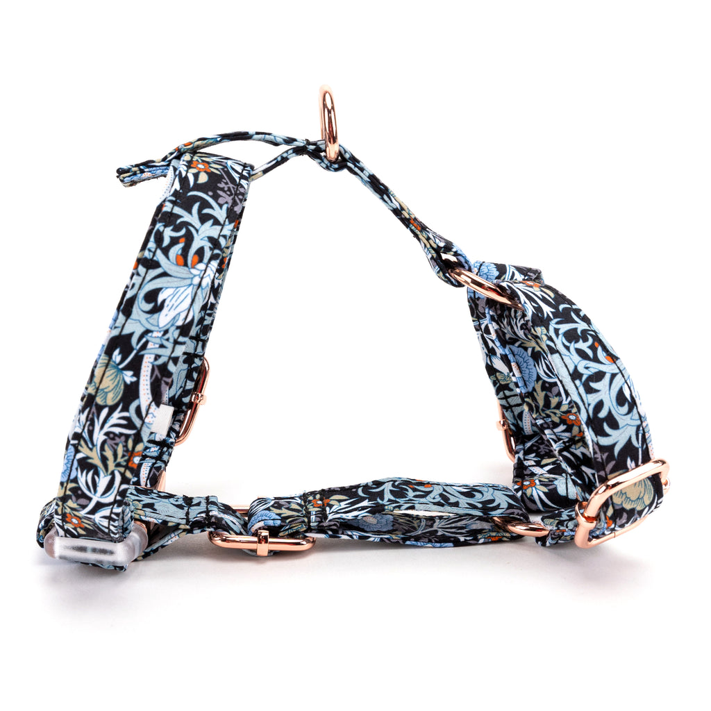 100% Cotton Adjustable No Pull Dog Harness Vintage Floral Black main