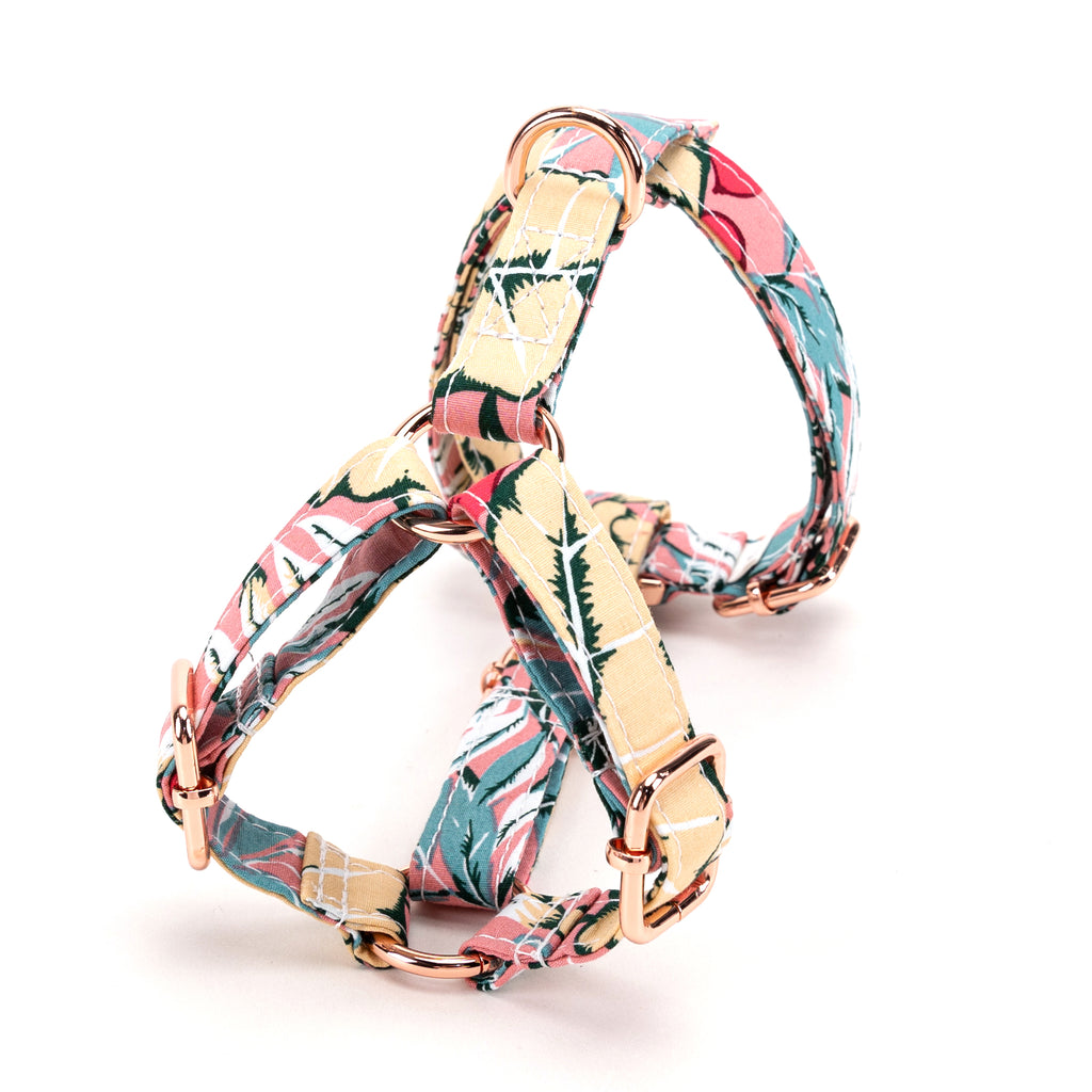 100% Cotton Adjustable No Pull Dog Harness Romantic Rose back