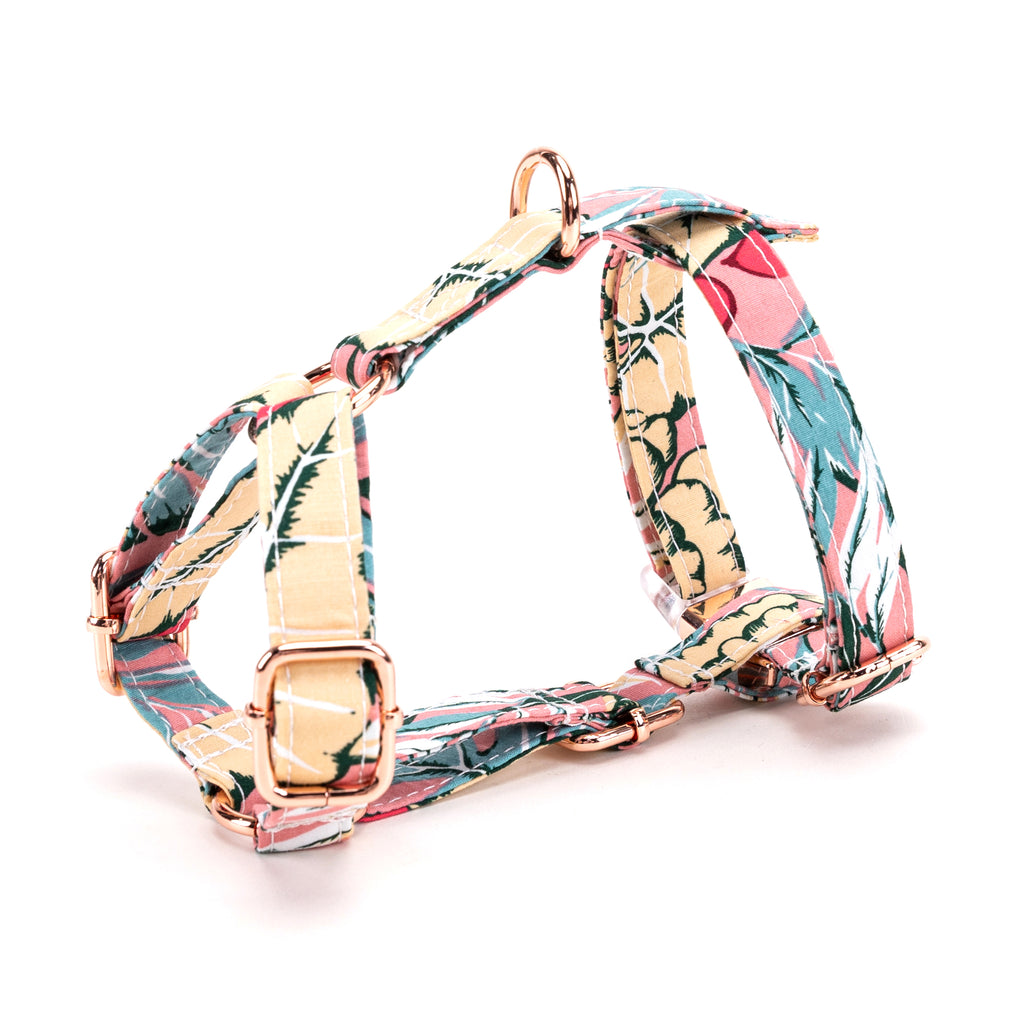 100% Cotton Adjustable No Pull Dog Harness Romantic Rose side