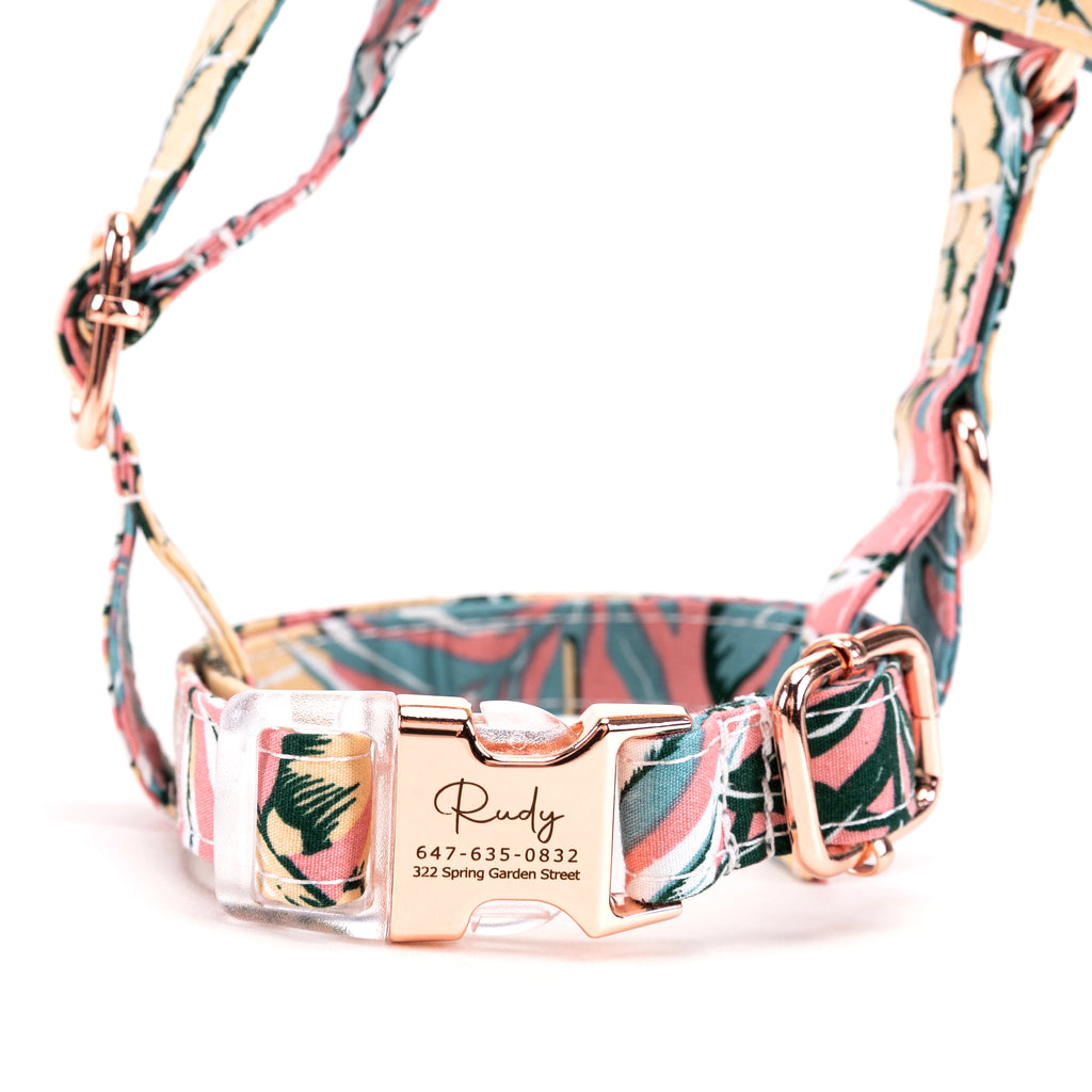 100% Cotton Adjustable No Pull Dog Harness Romantic Rose front