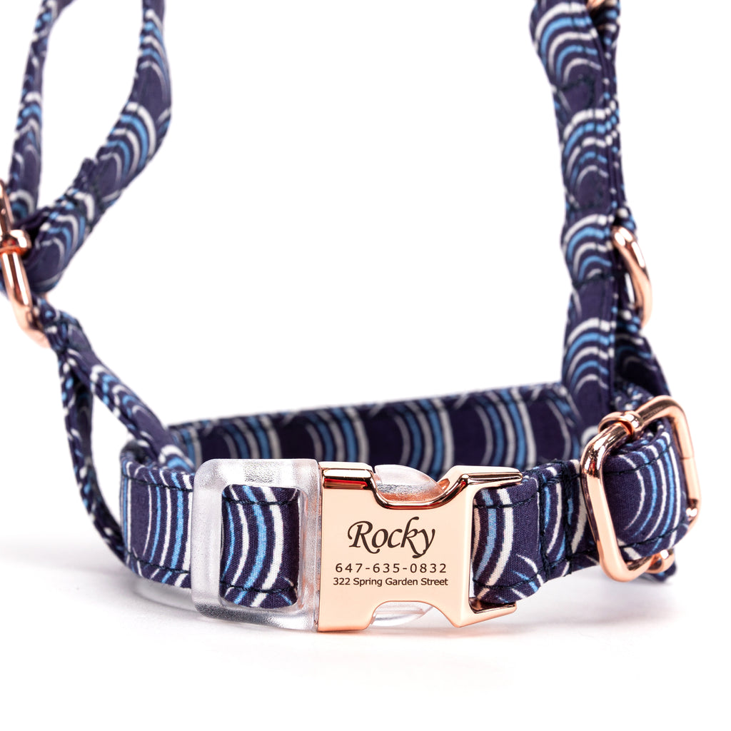 100% Cotton Adjustable No Pull Dog Harness Moon Tide front