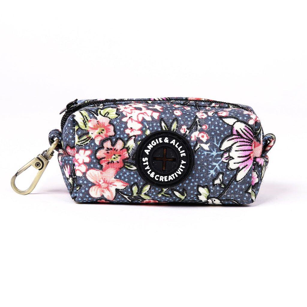 100% Cotton Dog Poop Bag Holder Brass Bouquet Grey front