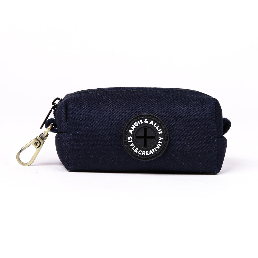 100% Cotton Dog Poop Bag Holder Brass Navy front