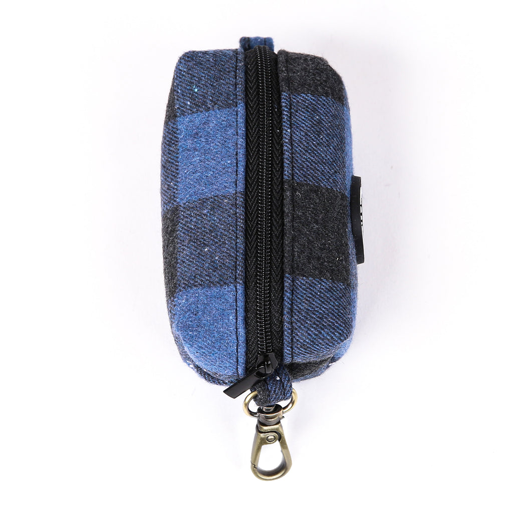 100% Cotton Dog Poop Bag Holder Brass Plaid Blue top