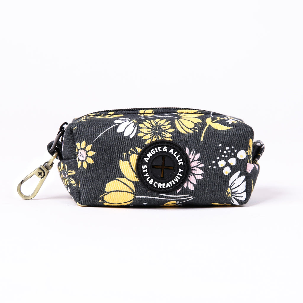 100% Cotton Dog Poop Bag Holder Brass Daisy front