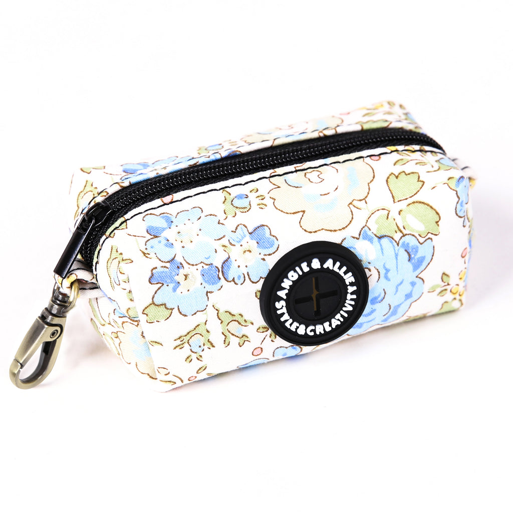 100% Cotton Dog Poop Bag Holder Brass Vintage Rose Blue side