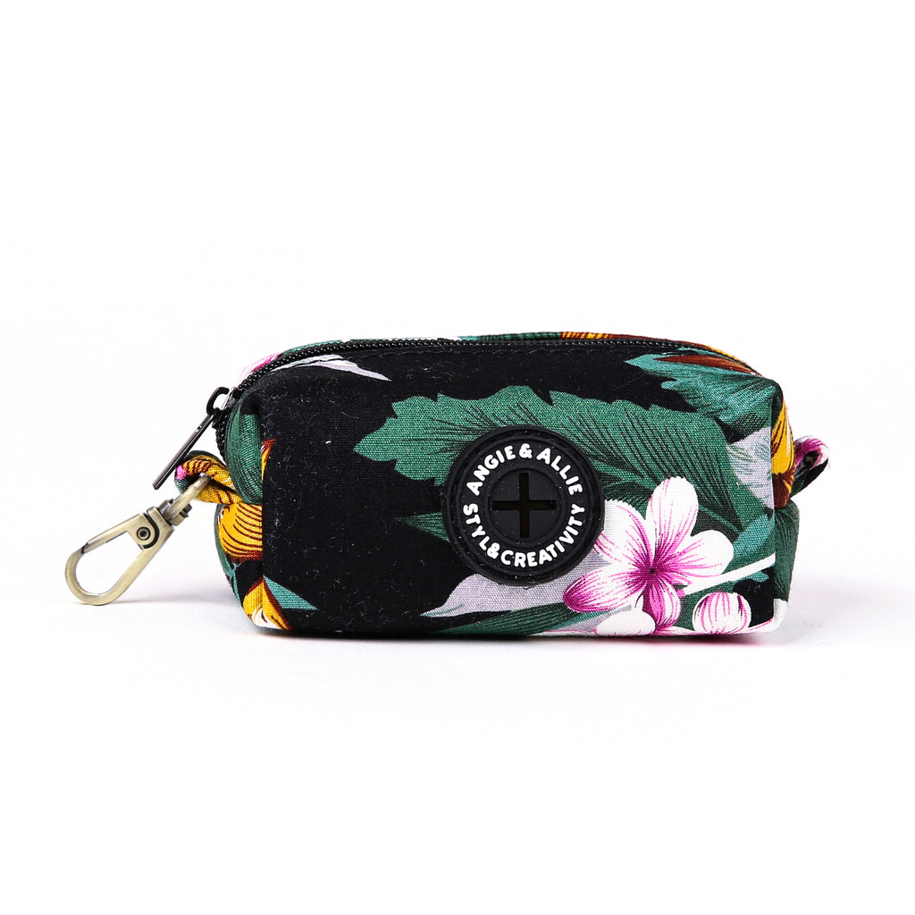 100% Cotton Dog Poop Bag Holder Brass Tropical Night front