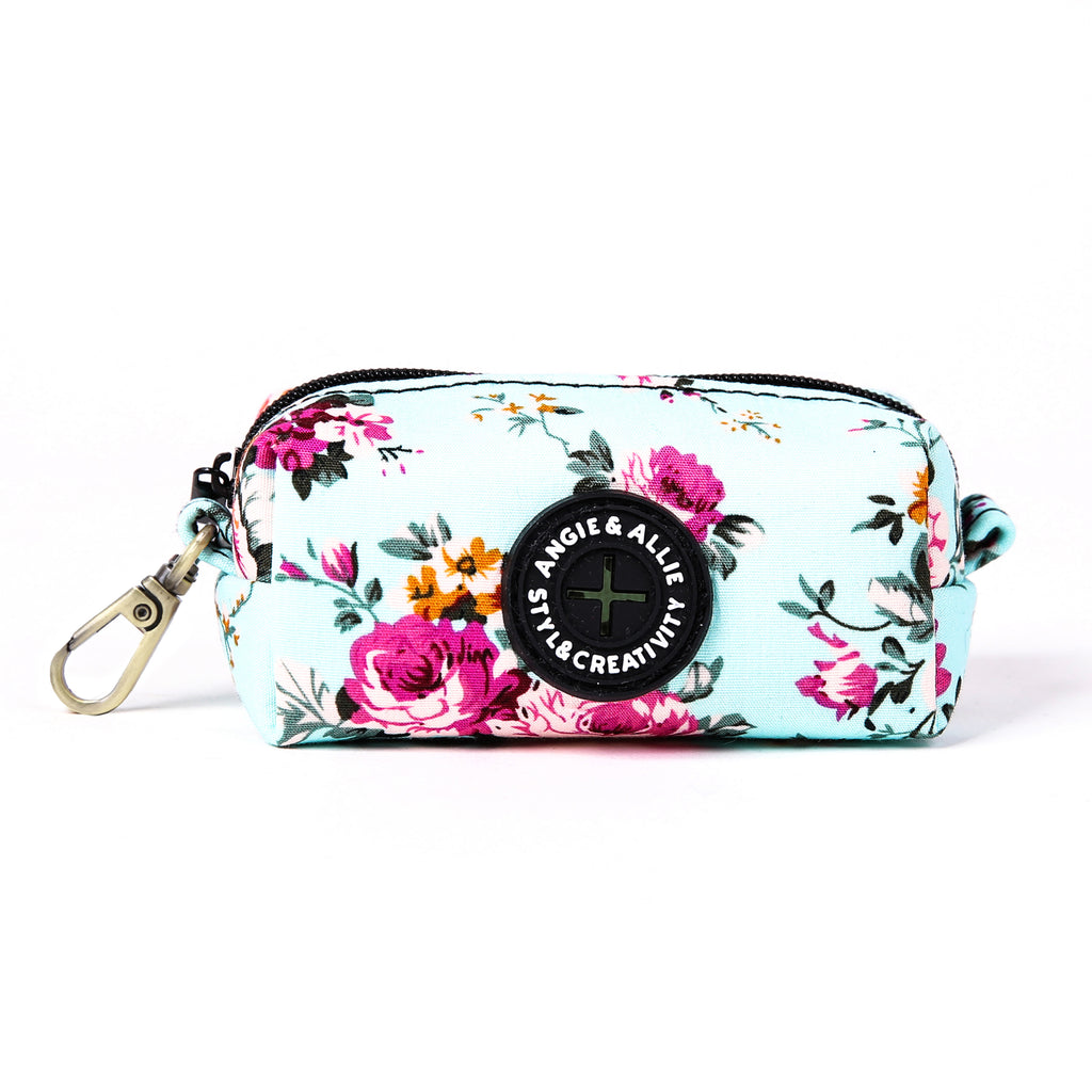 100% Cotton Dog Poop Bag Holder Brass Bouquet Blue front