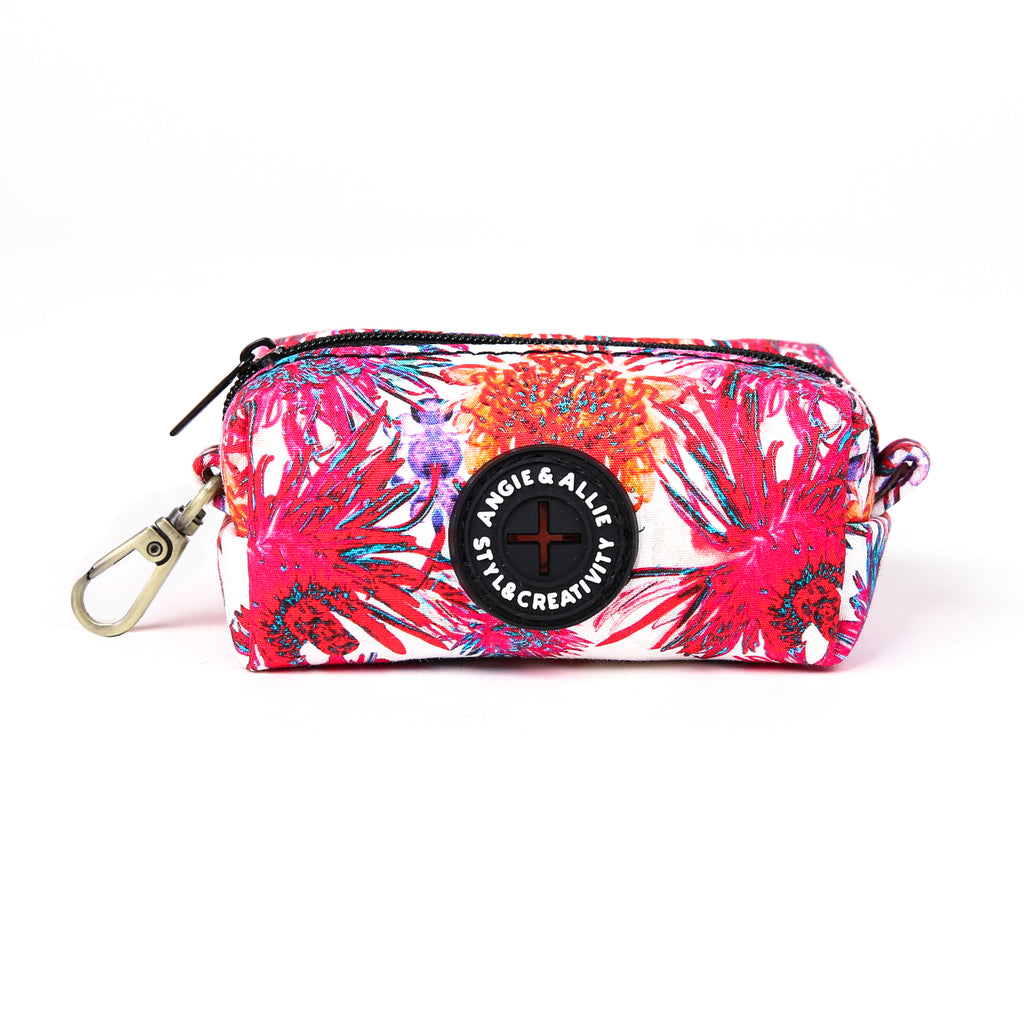 100% Cotton Dog Poop Bag Holder Brass Blooms front