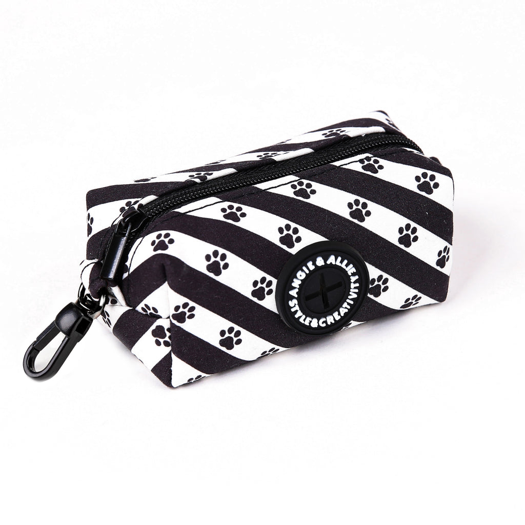 100% Cotton Dog Poop Bag Holder Black Puppy Paws side