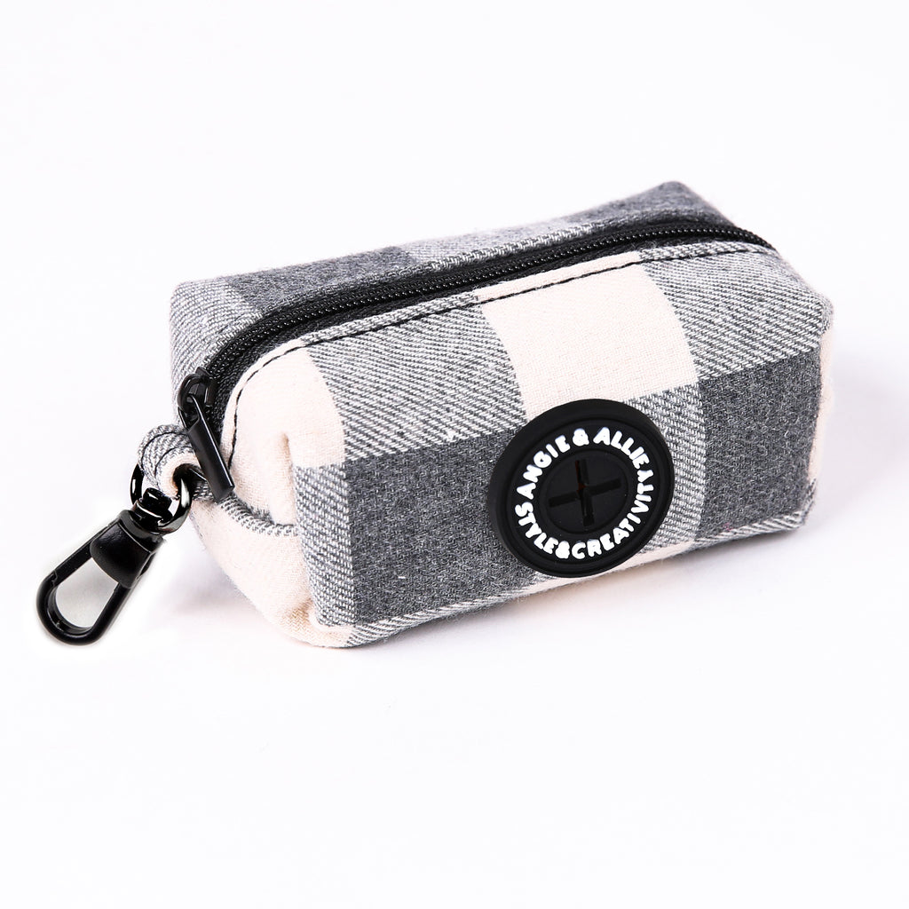 100% Cotton Dog Poop Bag Holder Black Plaid Grey side