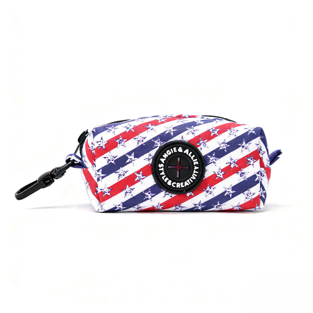 100% Cotton Dog Poop Bag Holder Black Stars and Stripes main
