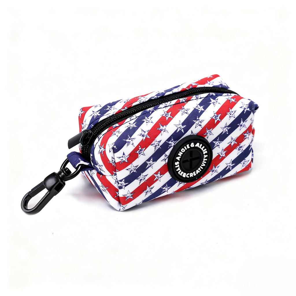 100% Cotton Dog Poop Bag Holder Black Stars and Stripes side