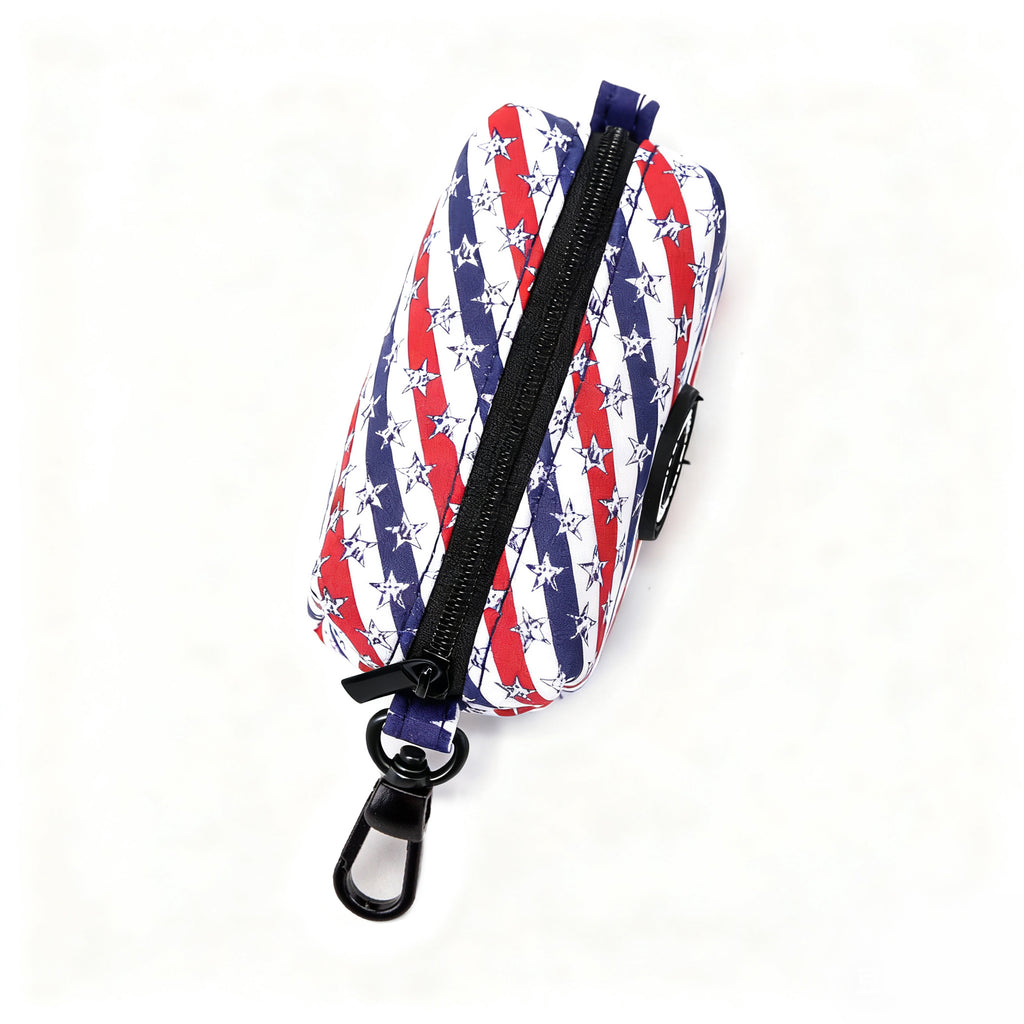 100% Cotton Dog Poop Bag Holder Black Stars and Stripes top