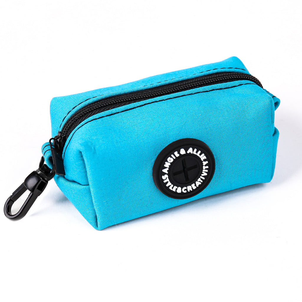 100% Cotton Dog Poop Bag Holder Black  Peacock Blue side
