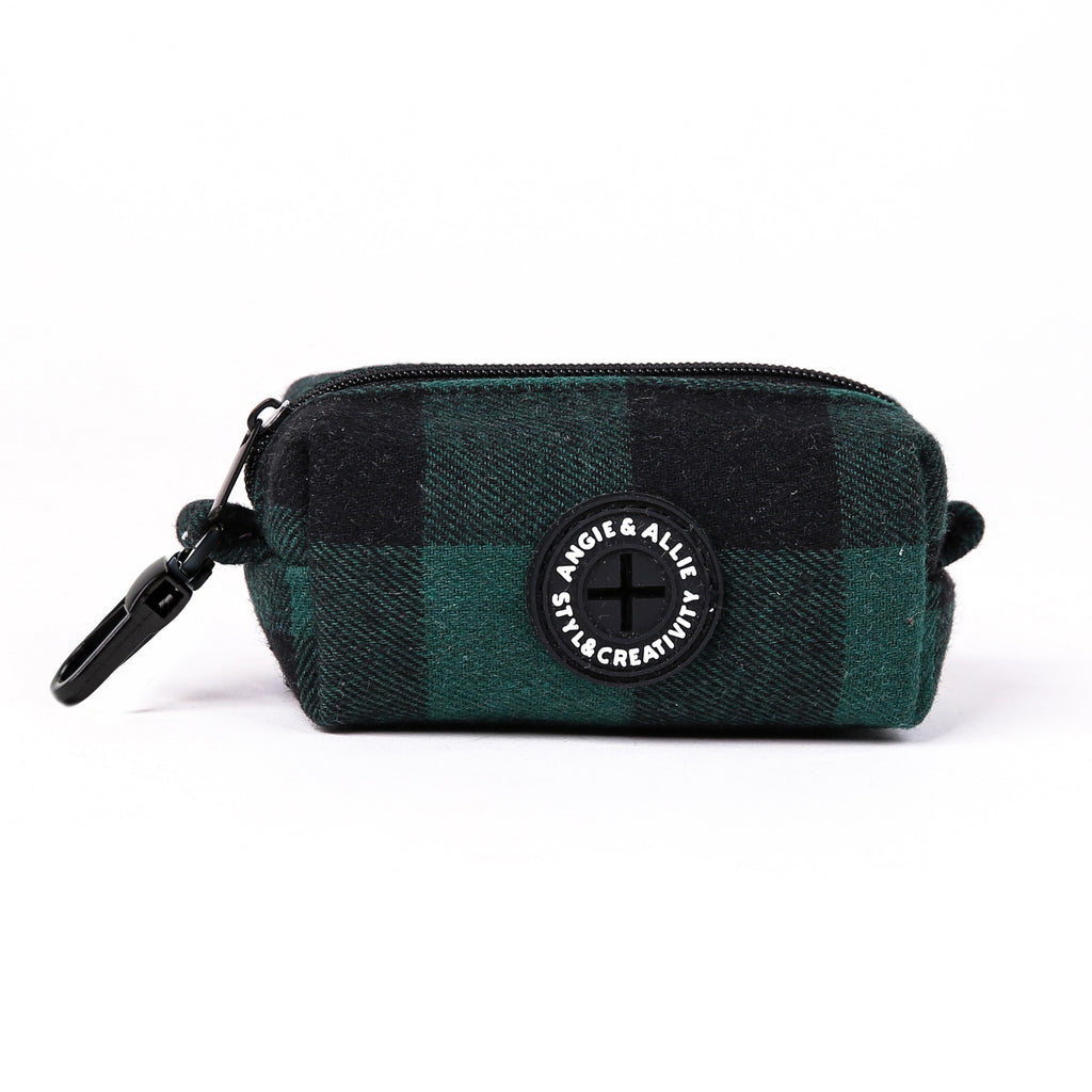 100% Cotton Dog Poop Bag Holder Black Plaid Green main