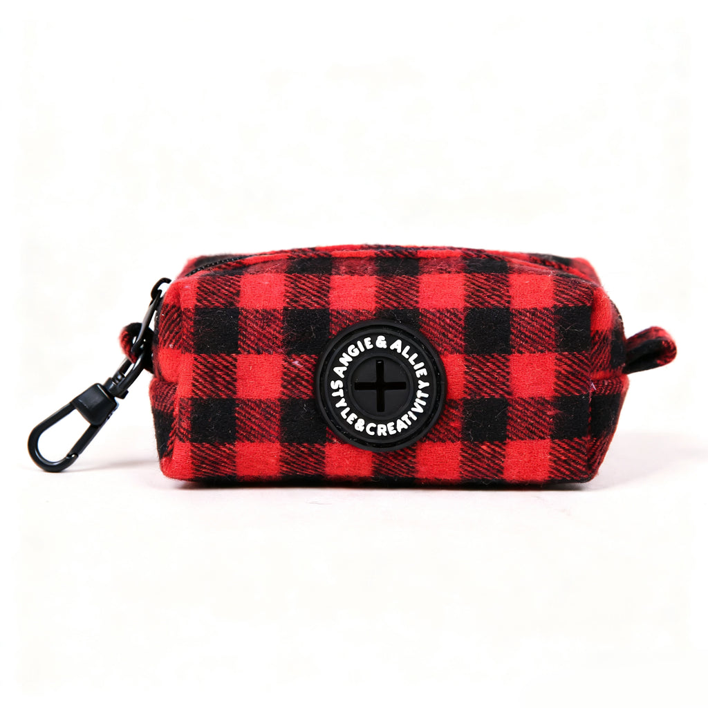 100% Cotton Dog Poop Bag Holder Black  Buffalo Plaid Red main