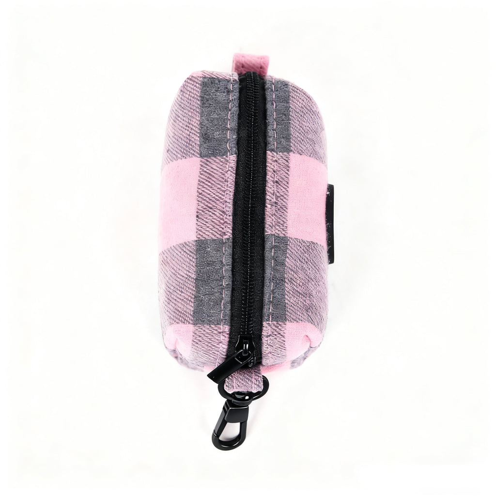 100% Cotton Dog Poop Bag Holder Black Plaid Pink top
