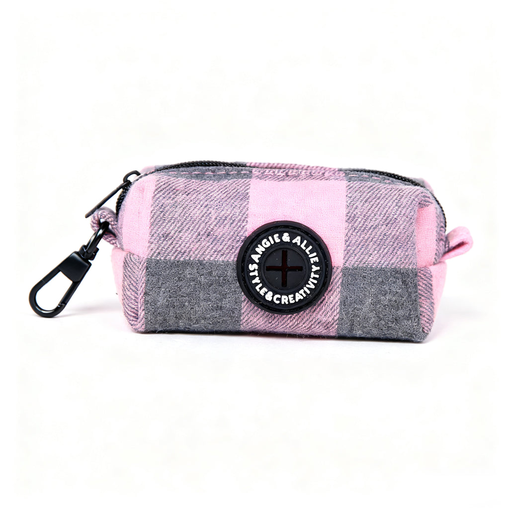 100% Cotton Dog Poop Bag Holder Black Plaid Pink main