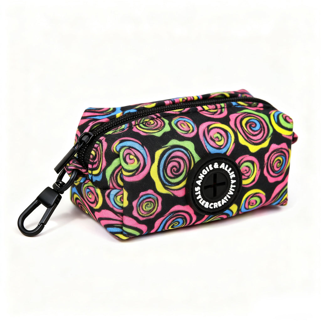 100% Cotton Dog Poop Bag Holder Black Roses side