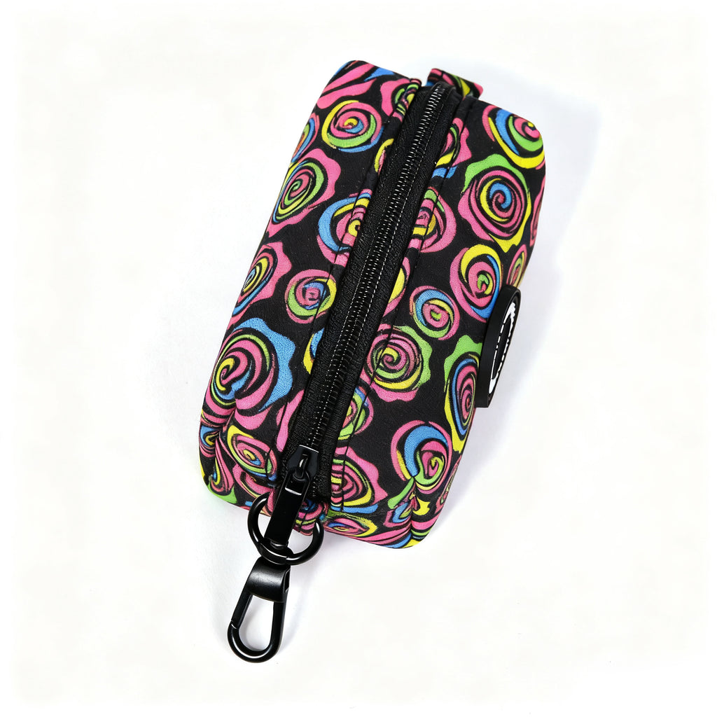 100% Cotton Dog Poop Bag Holder Black Roses top