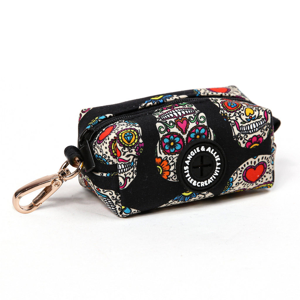 100% Cotton Dog Poop Bag Holder Gold Sugar Skull side