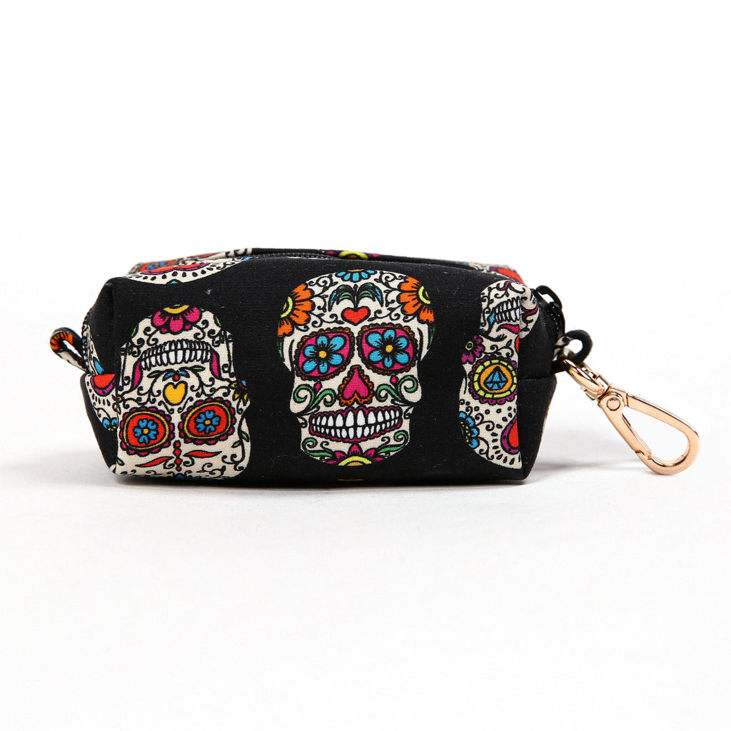 100% Cotton Dog Poop Bag Holder Gold Sugar Skull back