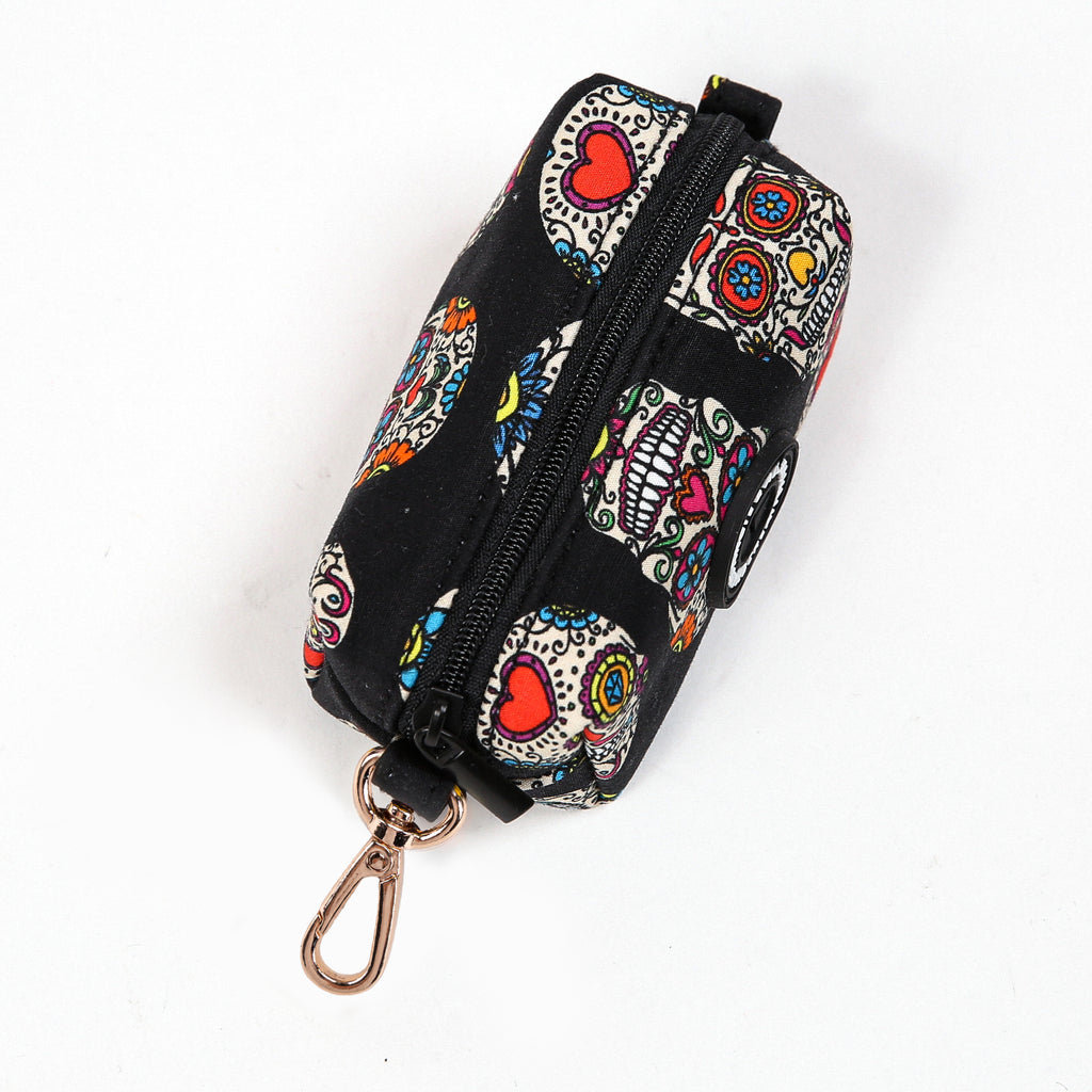 100% Cotton Dog Poop Bag Holder Gold Sugar Skull top