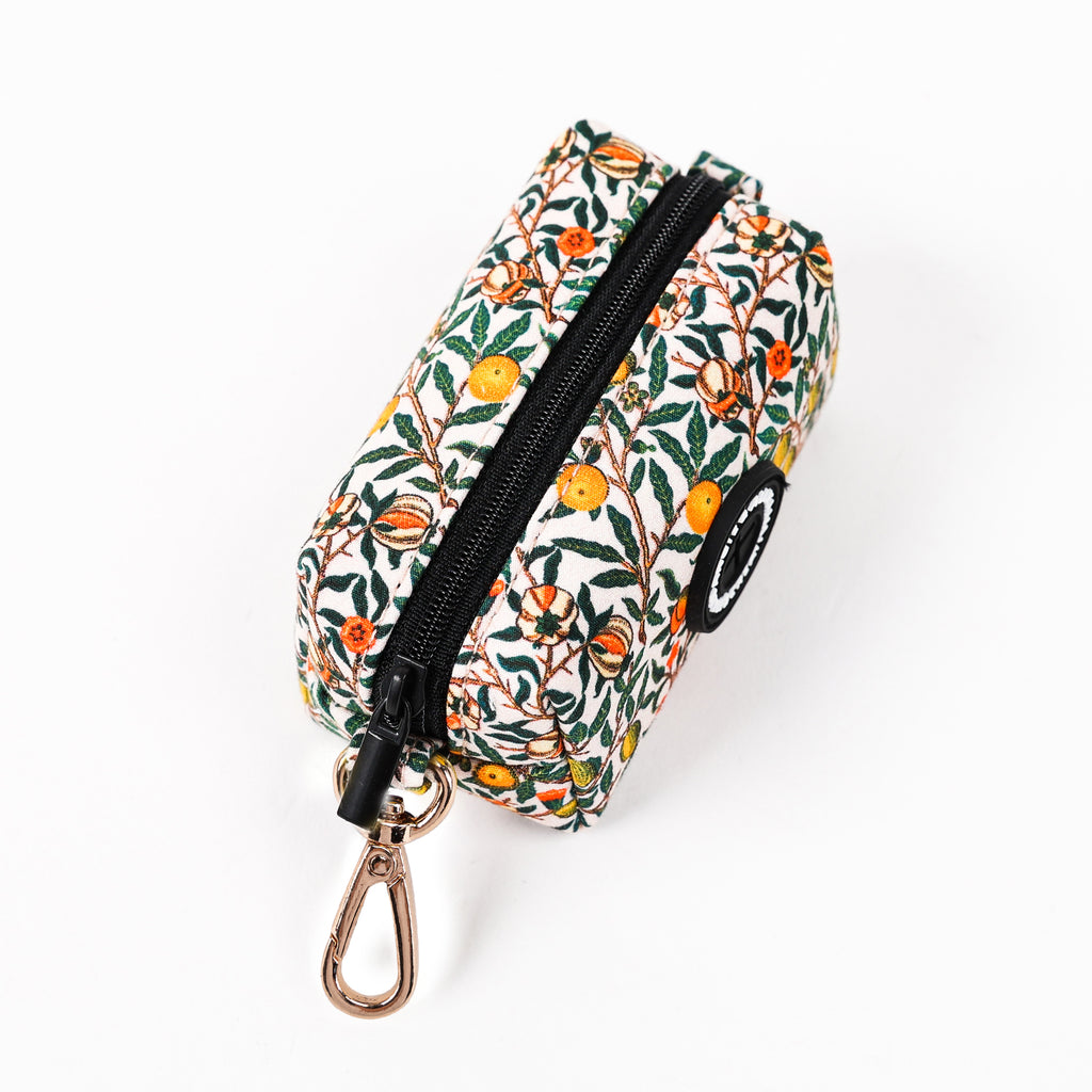 100% Cotton Dog Poop Bag Holder Gold Pomegranate top