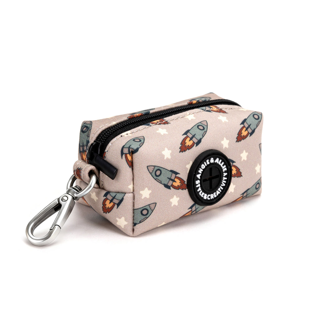 100% Cotton Dog Poop Bag Holder Silver   Retro Rocket side