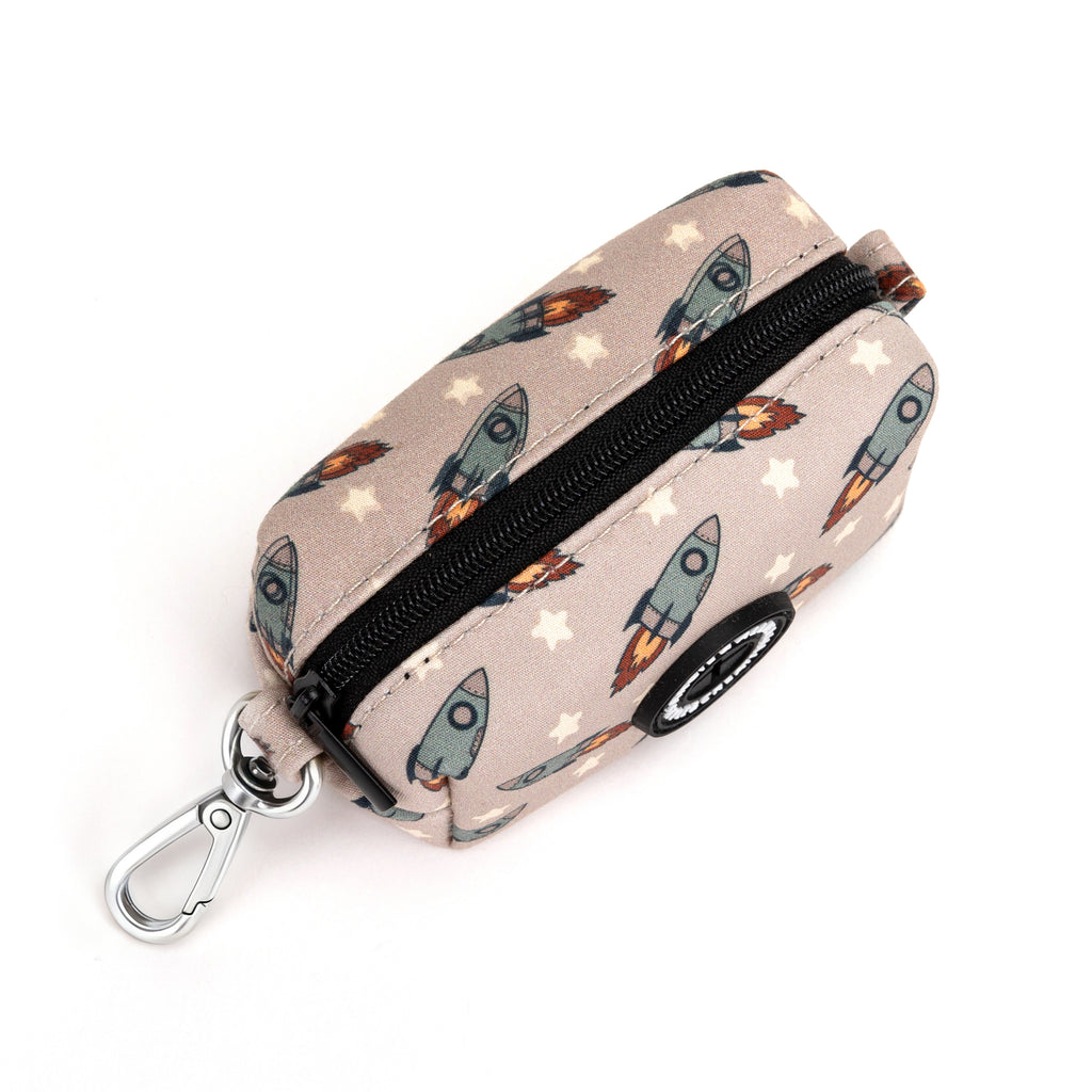 100% Cotton Dog Poop Bag Holder Silver   Retro Rocket top