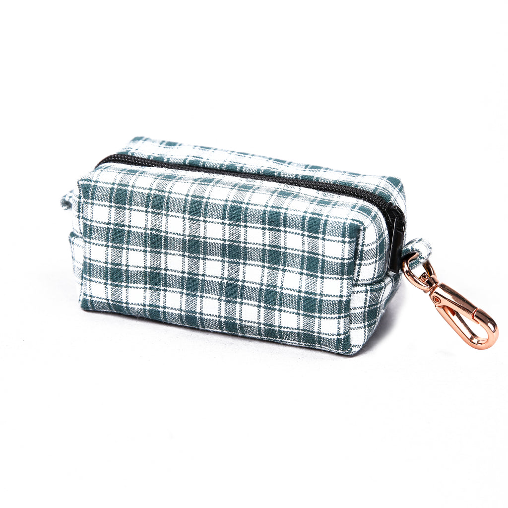 100% Cotton Dog Poop Bag Holder  Gingham Green side