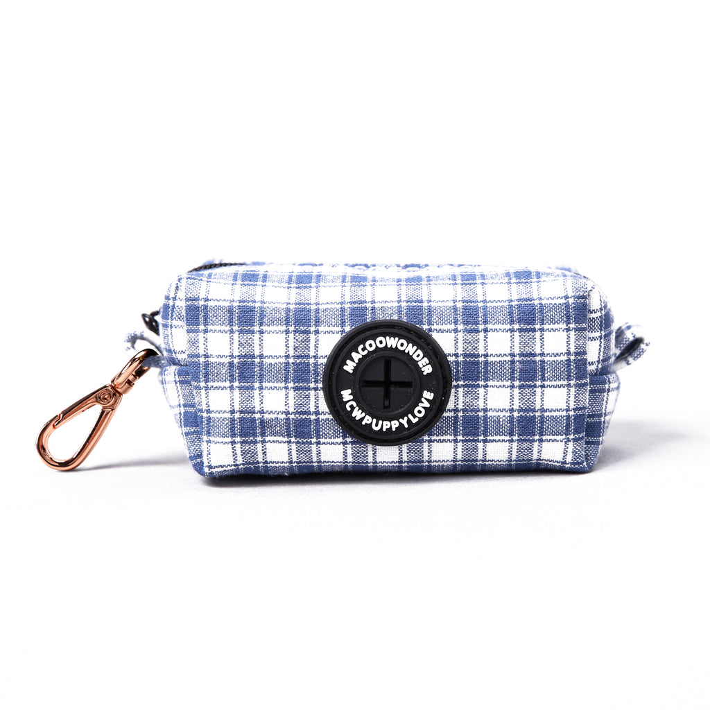 100% Cotton Dog Poop Bag Holder  Gingham Blue MAIN