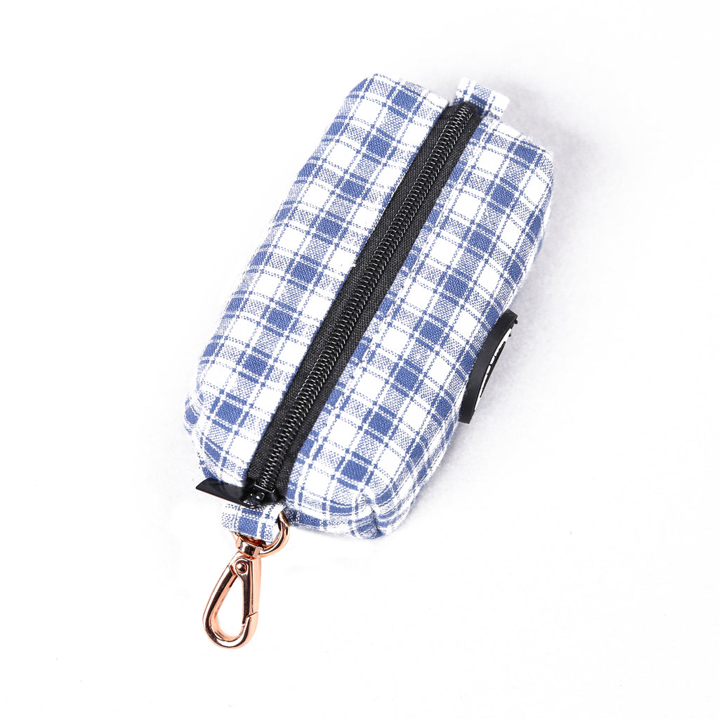 100% Cotton Dog Poop Bag Holder  Gingham Blue top