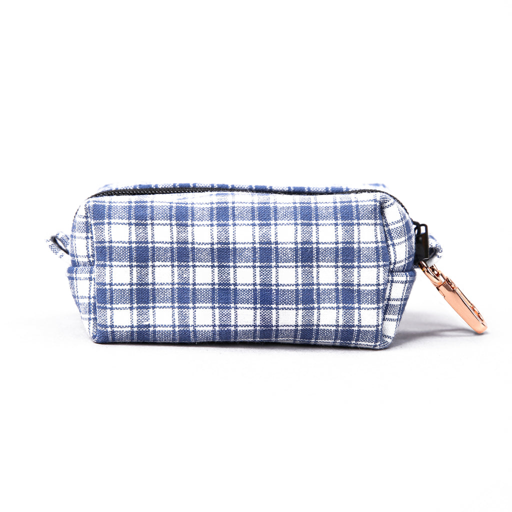 100% Cotton Dog Poop Bag Holder  Gingham Blue back