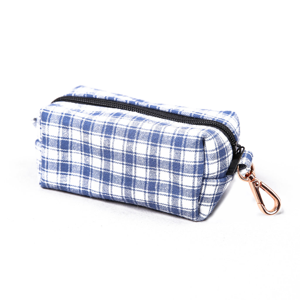 100% Cotton Dog Poop Bag Holder  Gingham Blue side